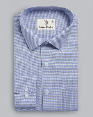 Blue Houndstooth Giza Cotton Shirt - Prime Porter