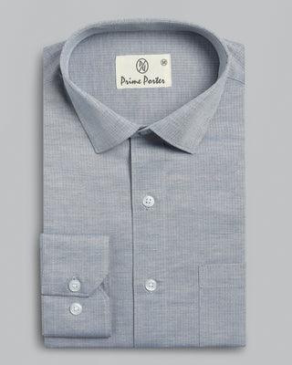 Blue Herringbone Giza Shirt - Prime Porter