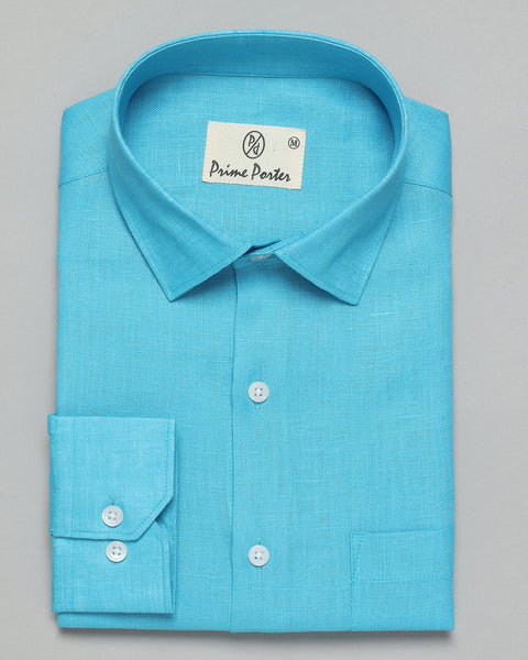 Cyan Blue Linen Shirt