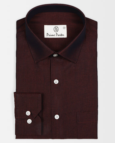 ﻿Wine Coloured Chambray Cotton Shirt For Men
