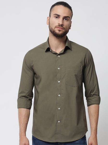 Olive Green Colour Cotton Shirt For Men 3