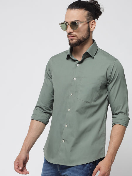 Sage Green Colour Cotton Shirt For Men 56