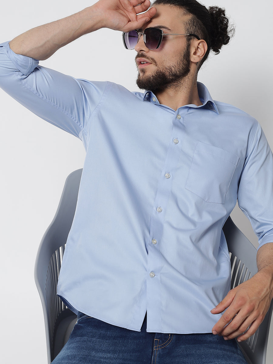 Sky Blue Colour Cotton Shirt For Men – Prime Porter