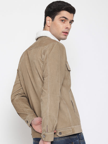Beige Corduroy Jacket For Men 5