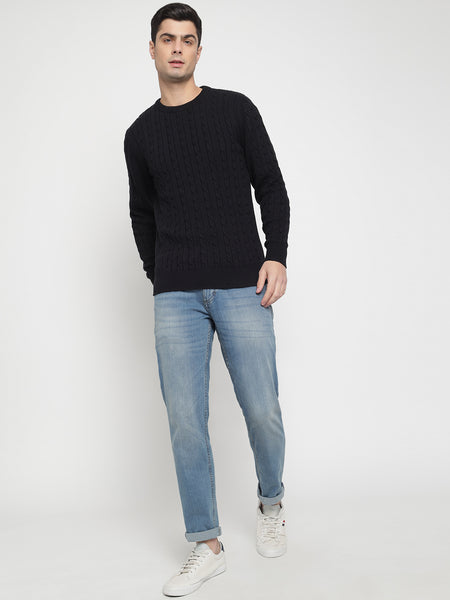 Black Cable Knit Sweater For Men