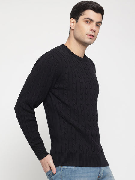 Black Cable Knit Sweater For Men 2