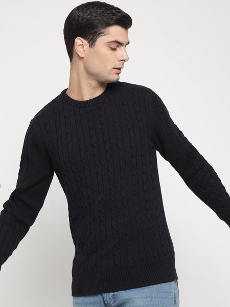 Black Cable Knit Sweater For Men 4