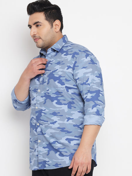 Blue Camouflage Printed Shirt For Men Plus 1