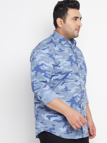 Blue Camouflage Printed Shirt For Men Plus 3