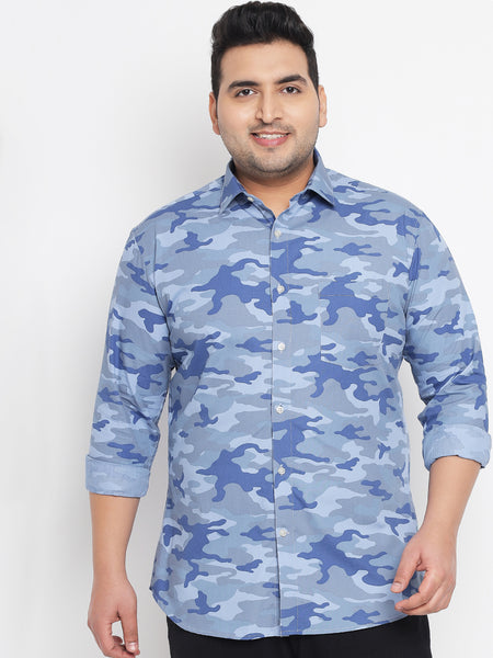 Blue Camouflage Printed Shirt For Men Plus 4