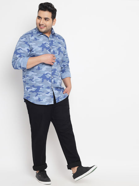 Blue Camouflage Printed Shirt For Men Plus 5