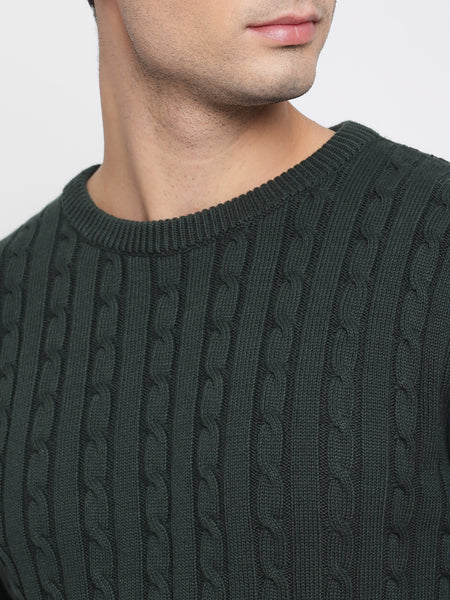 Bottle Green Cable Knit Sweater For Men 4