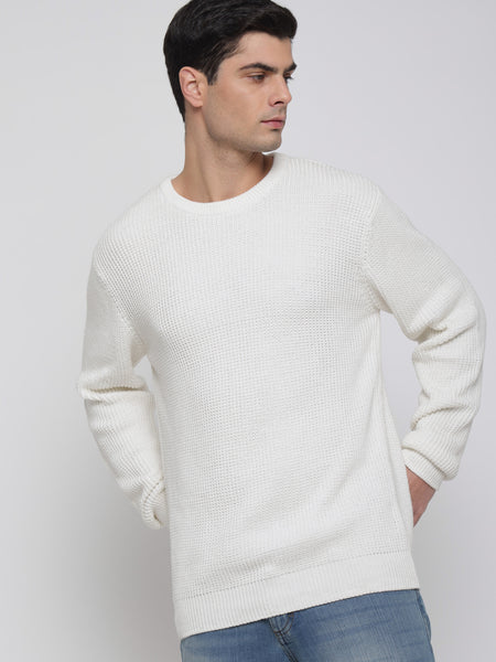 Off White Purl Knit Sweater For Men 1