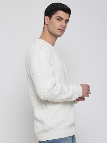 Off White Purl Knit Sweater For Men 4