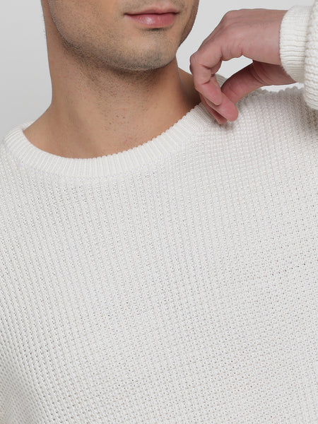 Off White Purl Knit Sweater For Men 6