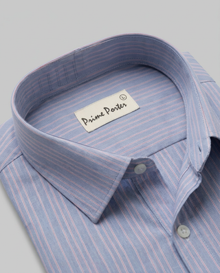 Blue striped Giza cotton formal shirt for men - Prime Porter