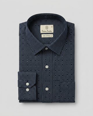 Navy micro print cotton casual shirt for men - Prime Porter