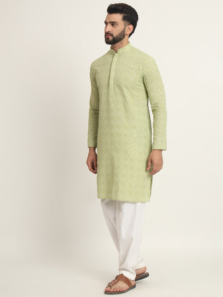 Pista Embroidered Kurta