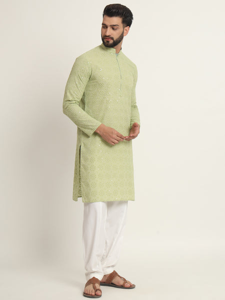 Pista Embroidered Kurta