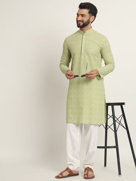 Pista Embroidered Kurta