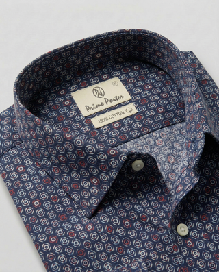 Navy medallion printed cotton casual shirt for men - Prime Porter