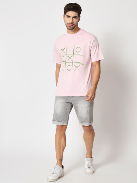 Tic Tac Toe Pink Colour Oversized T-Shirt