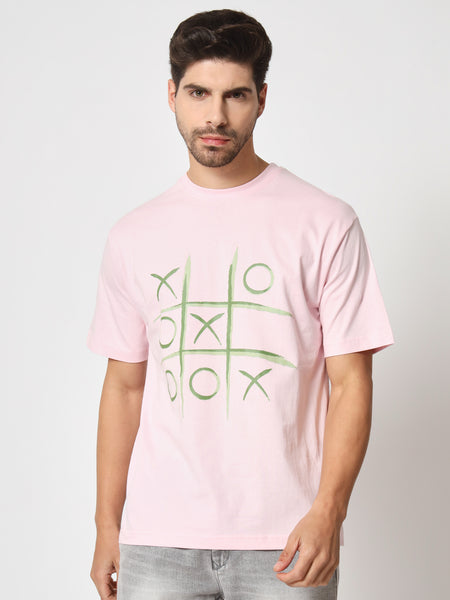 Tic Tac Toe Pink Colour Oversized T-Shirt