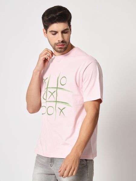 Tic Tac Toe Pink Colour Oversized T-Shirt