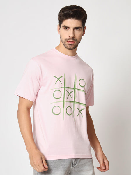 Tic Tac Toe Pink Colour Oversized T-Shirt