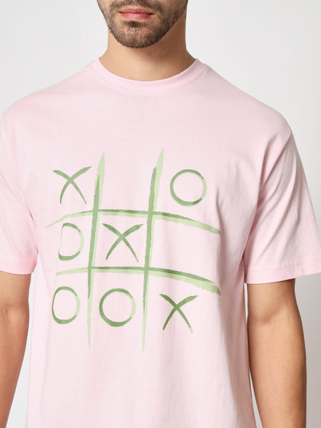 Tic Tac Toe Pink Colour Oversized T-Shirt