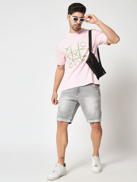 Tic Tac Toe Pink Colour Oversized T-Shirt