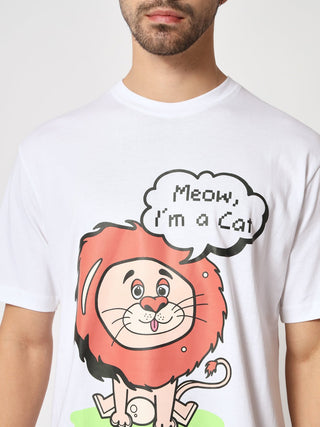 Meow White Colour Oversized T-Shirt - Prime Porter