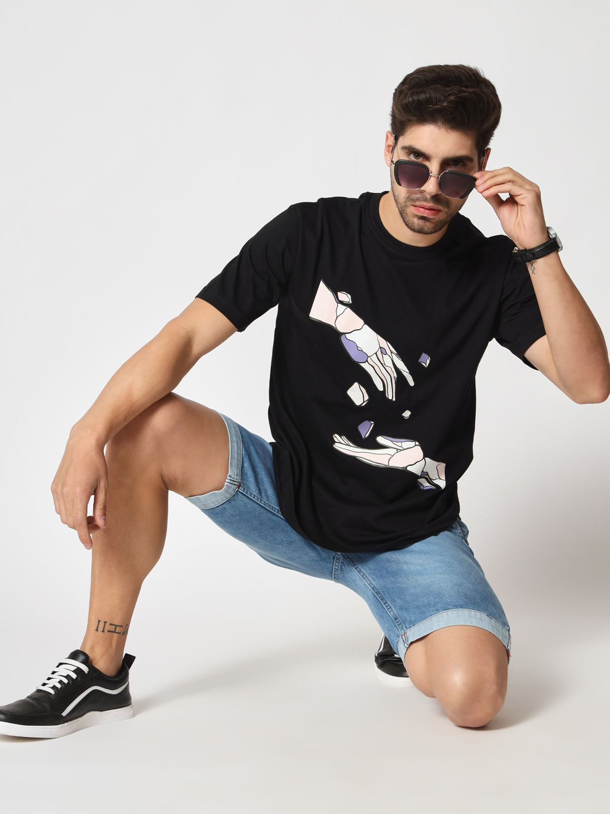 Hand Of God Black Colour Oversized T-Shirt