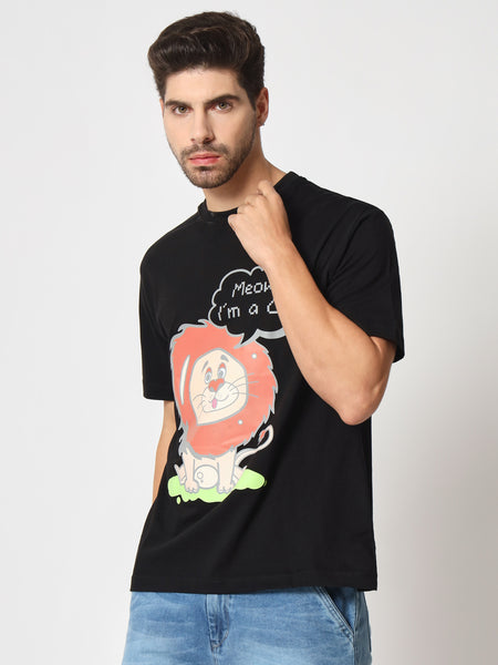 Meow Black Colour Oversized T-Shirt