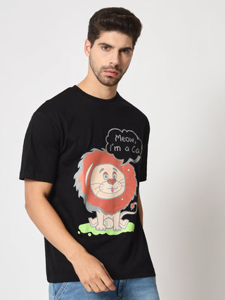 Meow Black Colour Oversized T-Shirt - Prime Porter