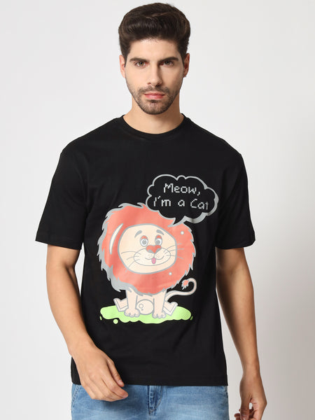 Meow Black Colour Oversized T-Shirt