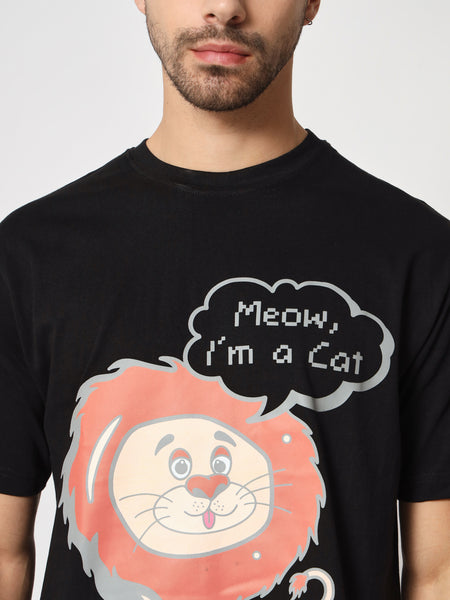 Meow Black Colour Oversized T-Shirt