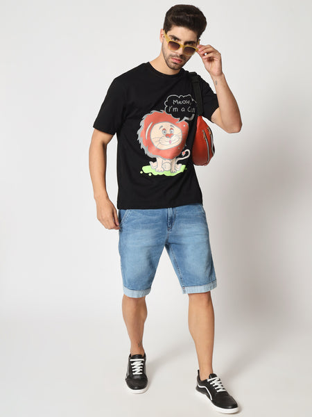 Meow Black Colour Oversized T-Shirt