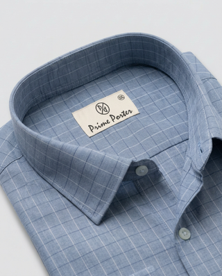 Grey checked Giza cotton formal shirt for men - Prime Porter