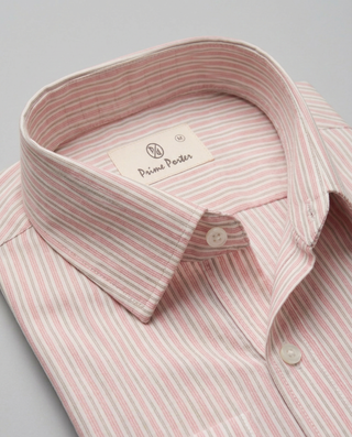 Pink striped cotton formal shirt for men - Prime Porter