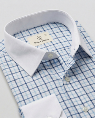 Sky blue checked banker shirt for men - Prime Porter