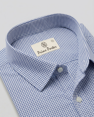 Navy checked Giza cotton formal shirt for men - Prime Porter