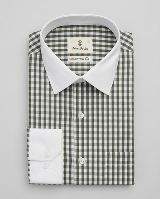 Olive checked banker shirt for men - Prime Porter