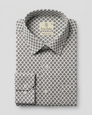 Cream printed cotton casual shirt for men - Prime Porter
