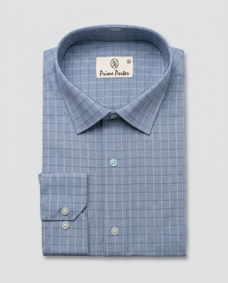 Grey checked Giza cotton formal shirt for men - Prime Porter