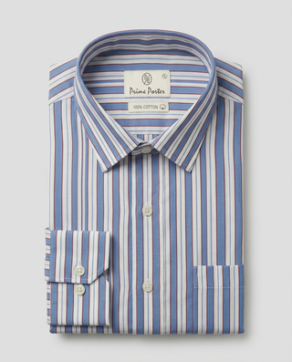 Blue striped cotton formal shirt for men - Prime Porter