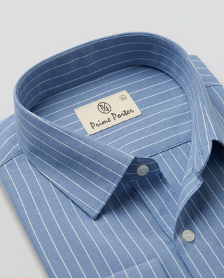 Blue striped cotton formal shirt for men - Prime Porter