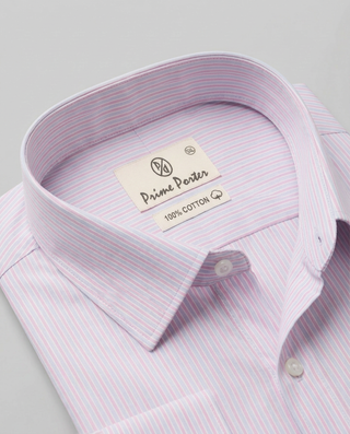 Lavender striped cotton formal shirt for men - Prime Porter