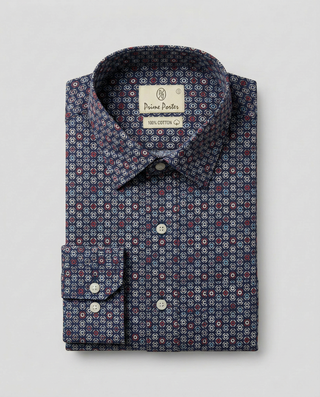 Navy medallion printed cotton casual shirt for men - Prime Porter