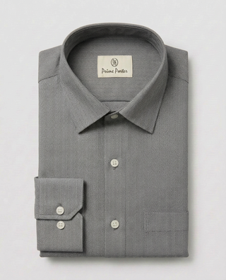 Grey herringbone cotton formal shirt for men - Prime Porter